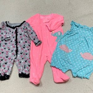 3 Mth Baby Girl Lot One Piece, Footie Pj & Romper